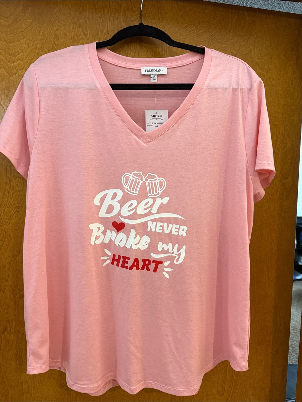 Pink Beer Never Broke My Heart V-Neck Graphic Tee